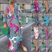 Women's Shirt Dress Vintage Style V Neck Button Long Sleeve Printing Maxi Long Dress Daily main image 6