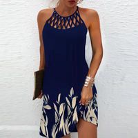 Women's A-line Skirt Vintage Style Halter Neck Hollow Out Sleeveless Printing Knee-length Daily main image 3