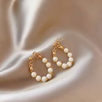 Fashion Geometric Copper Beaded Plating Inlay Pearl Zircon Earrings Ear Studs 1 Pair main image 5