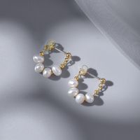 Fashion Geometric Copper Beaded Plating Inlay Pearl Zircon Earrings Ear Studs 1 Pair sku image 4