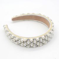 Baroque Style Solid Color Flannel Inlay Rhinestones Pearl Hair Band 1 Piece main image 3
