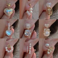 Fashion Heart Shape Flower Copper Beaded Plating Inlay Pearl Zircon Earrings Ear Studs 1 Pair main image 6