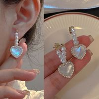 Fashion Heart Shape Flower Copper Beaded Plating Inlay Pearl Zircon Earrings Ear Studs 1 Pair main image 2