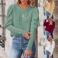 British Style Solid Color Cotton Round Neck Long Sleeve Leg-of-mutton Sleeve Patchwork Sweater main image 1