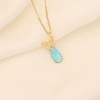 Fashion Water Droplets Heart Shape Butterfly Copper Plating Inlay Zircon Pendant Necklace 1 Piece main image 2