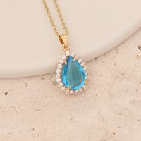 Fashion Water Droplets Heart Shape Butterfly Copper Plating Inlay Zircon Pendant Necklace 1 Piece main image 9