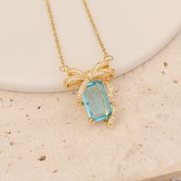 Fashion Water Droplets Heart Shape Butterfly Copper Plating Inlay Zircon Pendant Necklace 1 Piece main image 7