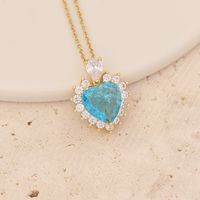 Fashion Water Droplets Heart Shape Butterfly Copper Plating Inlay Zircon Pendant Necklace 1 Piece main image 6