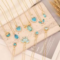 Fashion Water Droplets Heart Shape Butterfly Copper Plating Inlay Zircon Pendant Necklace 1 Piece main image 1