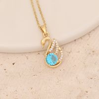 Fashion Water Droplets Heart Shape Butterfly Copper Plating Inlay Zircon Pendant Necklace 1 Piece main image 4