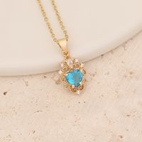 Fashion Water Droplets Heart Shape Butterfly Copper Plating Inlay Zircon Pendant Necklace 1 Piece sku image 1