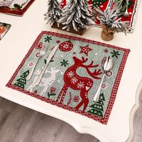 Christmas Fashion Santa Claus Snowman Elk Cotton Chemical Fiber Jacquard Embroidery Family Gathering Placemat 1 Piece sku image 4
