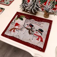 Christmas Fashion Santa Claus Snowman Elk Cotton Chemical Fiber Jacquard Embroidery Family Gathering Placemat 1 Piece sku image 2
