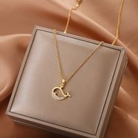Copper 18K Gold Plated Cute Plating Hollow Out Inlay Whale Zircon Pendant Necklace main image 1