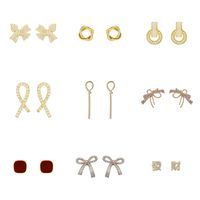 Fashion Bow Knot Alloy Plating Inlay Artificial Gemstones Women's Ear Studs 1 Pair main image 3