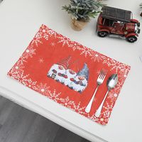 Christmas Fashion Santa Claus Snowflake Linen Nonwoven Family Gathering Placemat 1 Piece sku image 1