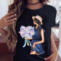 Women's T-shirt Short Sleeve T-shirts Printing Casual Flower main image 4