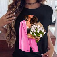 Femmes T-shirt Manche Courte T-shirts Impression Décontractée Fleur main image 6