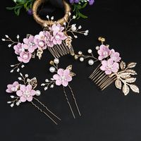 Retro Flower Alloy Handmade Artificial Pearls Hair Combs sku image 20