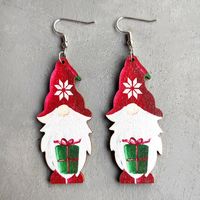1 Pair Cute Christmas Tree Snowman Wood Drop Earrings sku image 1