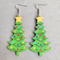 1 Pair Cute Christmas Tree Snowman Wood Drop Earrings sku image 2