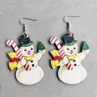 1 Pair Cute Christmas Tree Snowman Wood Drop Earrings sku image 4