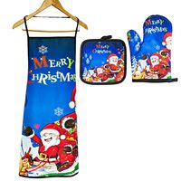 Cross-border Polyester Printing Kitchen Thickened Oil-resistant Apron Oven Heat Insulation Gloves Baking Heat Insulation Anti-scald Anti-fouling Set sku image 25