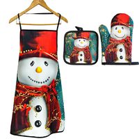 Cross-border Polyester Printing Kitchen Thickened Oil-resistant Apron Oven Heat Insulation Gloves Baking Heat Insulation Anti-scald Anti-fouling Set sku image 24