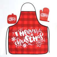 Cross-border Polyester Printing Kitchen Thickened Oil-resistant Apron Oven Heat Insulation Gloves Baking Heat Insulation Anti-scald Anti-fouling Set sku image 2