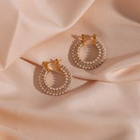 Fashion Geometric Stainless Steel Inlay Artificial Pearls Zircon Hoop Earrings 1 Pair main image 1