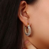 Fashion Geometric Stainless Steel Inlay Artificial Pearls Zircon Hoop Earrings 1 Pair main image 3