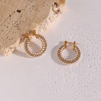 Fashion Geometric Stainless Steel Inlay Artificial Pearls Zircon Hoop Earrings 1 Pair main image 2