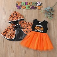 Halloween Fashion Pumpkin Letter Bowknot Cotton Girls Dresses main image 3