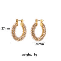 Fashion Geometric Stainless Steel Inlay Artificial Pearls Zircon Hoop Earrings 1 Pair sku image 1