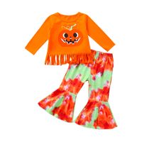 Halloween Fashion Pumpkin Tie Dye Cotton Girls Clothing Sets sku image 1