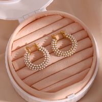 Mode Geometrisch Rostfreier Stahl Inlay Künstliche Perlen Vergoldet Reif Ohrringe 1 Paar main image 1