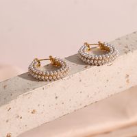 Fashion Geometric Stainless Steel Inlay Artificial Pearls Gold Plated Hoop Earrings 1 Pair main image 4