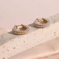Moda Geométrico Acero Inoxidable Embutido Perlas Artificiales Chapado En Oro Pendientes De Aro 1 Par main image 4
