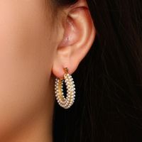 Mode Géométrique Acier Inoxydable Incruster Perles Artificielles Plaqué Or Boucles D'oreilles Cerceau 1 Paire main image 3
