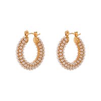 Fashion Geometric Stainless Steel Inlay Artificial Pearls Gold Plated Hoop Earrings 1 Pair main image 2