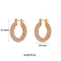 Fashion Geometric Stainless Steel Inlay Artificial Pearls Gold Plated Hoop Earrings 1 Pair sku image 1
