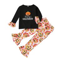 Halloween Fashion Pumpkin Cotton Girls Clothing Sets sku image 2