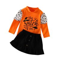 Halloween Fashion Letter Button Cotton Girls Clothing Sets main image 5