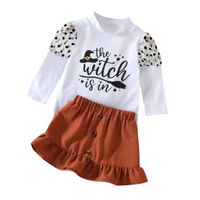 Halloween Fashion Letter Button Cotton Girls Clothing Sets sku image 4