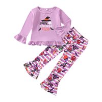 Halloween Fashion Pumpkin Letter Ruffles Cotton Girls Clothing Sets sku image 1