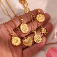 Retro Tortoise Sun Heart Shape Stainless Steel Plating Gold Plated Gold Plated Necklace main image 4