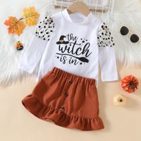 Halloween Fashion Letter Button Cotton Girls Clothing Sets main image 3