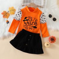 Halloween Fashion Letter Button Cotton Girls Clothing Sets main image 2