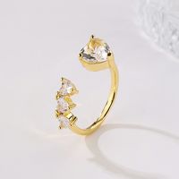 Fashion Leaf Starfish Butterfly Copper Gold Plated Pearl Zircon Open Ring main image 3