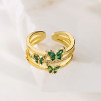 Fashion Leaf Starfish Butterfly Copper Gold Plated Pearl Zircon Open Ring main image 5